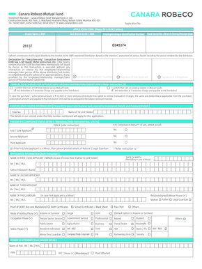 Canara Robeco Mutual Fund Application Form
