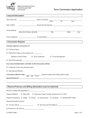 Banner Life Term Conversion Application