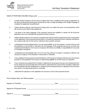 3rd Party Translator's Statement for Life Insurance Application