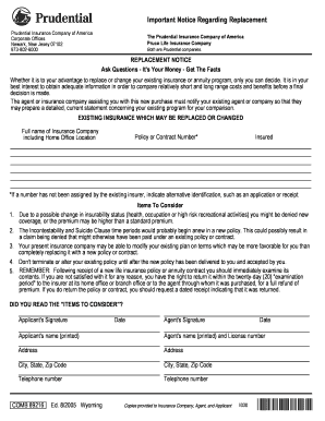 Prudential Insurance Replacement Notice