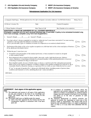 Reinstatement Application for Life Insurance