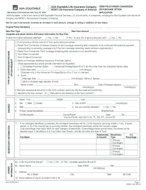 AXA Term Policy/Rider Conversion or Purchase Option Application