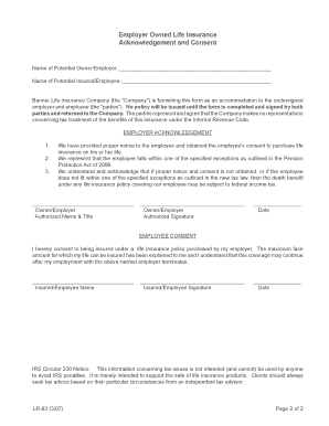 Employer Owned Life Insurance Acknowledgement and Consent