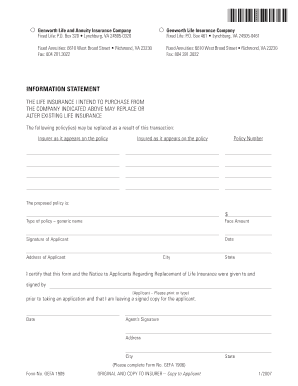 Life Insurance Replacement Information Statement