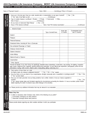 Aviation Questionnaire for Life Insurance Application