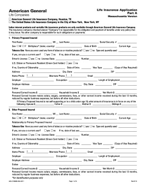 Massachusetts Life Insurance Application