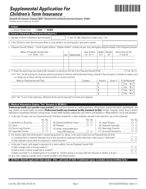 Supplemental Application For Children’s Term Insurance