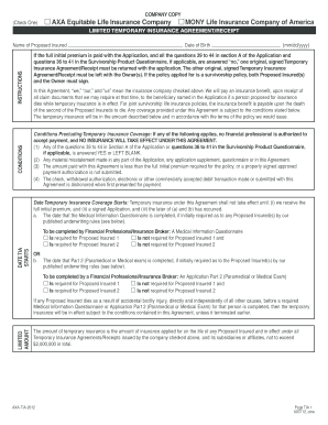 Limited Temporary Insurance Agreement/Receipt