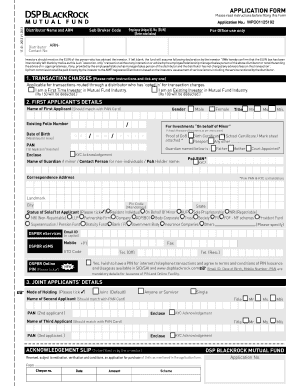 DSP BlackRock Mutual Fund Application Form