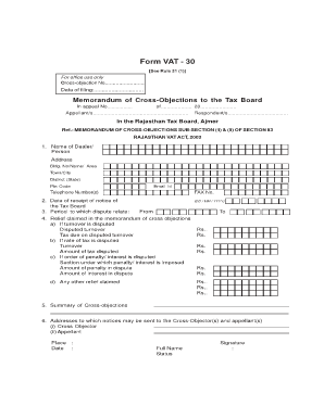 Rajasthan VAT Cross-Objections Memorandum