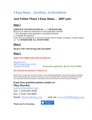 Blue Cross of California SmartSaver 4500 Enrollment Form