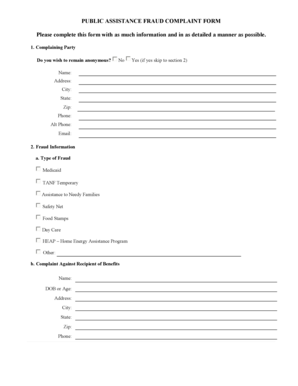 Public Assistance Fraud Complaint Form