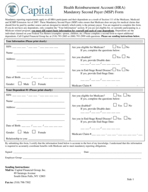 Health Reimbursement Account (HRA) Mandatory Second Payer (MSP) Form