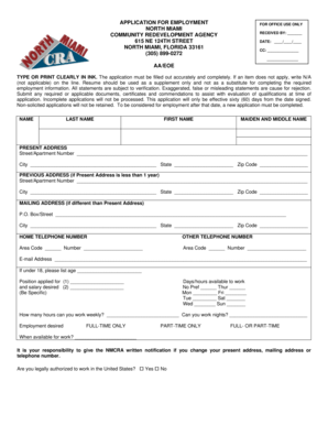 North Miami Employment Application Form