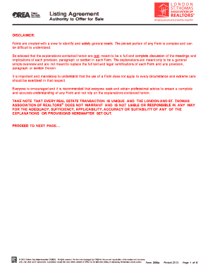 Ontario Listing Agreement Authority to Offer for Sale