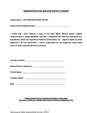 Subcontractor Job Site Safety Pledge