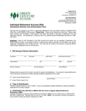 Green Century IRA Distribution Election Form