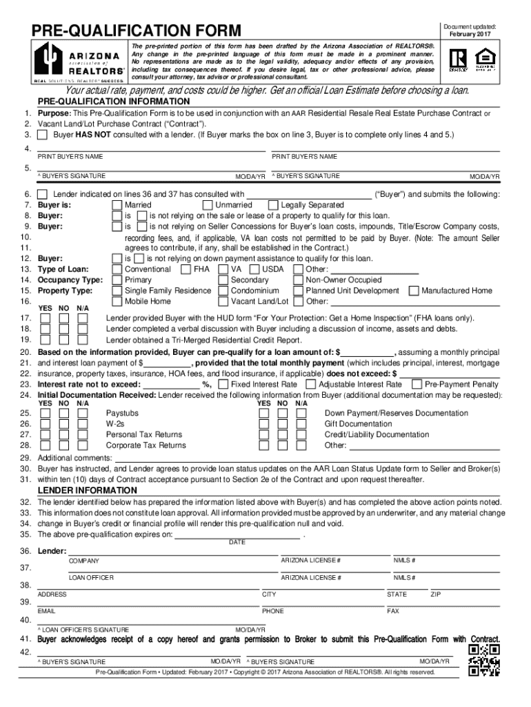 arizona prequalification form Preview on Page 1