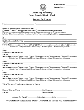 Donna Kay M Kinney Bexar County District Clerk Request for Process - gov bexar