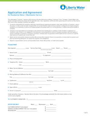 Residential Water Wastewater Service Application