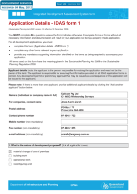 Integrated Development Assessment System Form 1