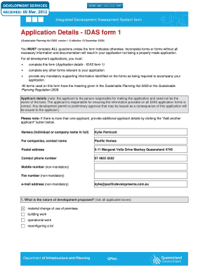 Integrated Development Assessment System Form 1