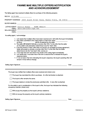 Fannie Mae Multiple Offers Notification and Acknowledgement