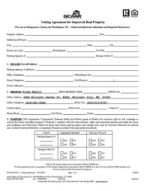 Listing Agreement for Improved Real Property