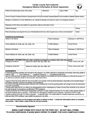 Fairfax County Park Authority Camp Registration Form