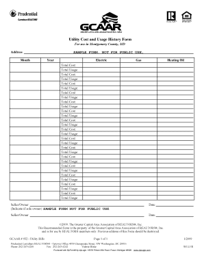 Utility Cost and Usage History Form