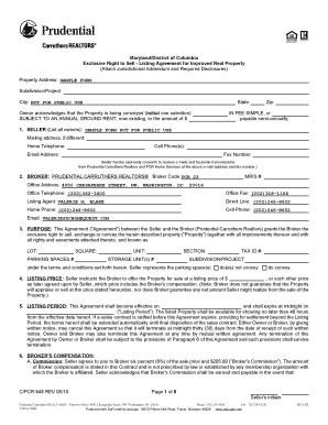 Maryland/District of Columbia Exclusive Right to Sell Listing Agreement