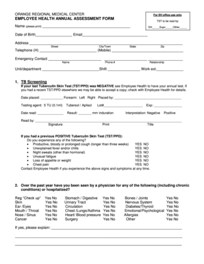 Employee Health Annual Assessment Form