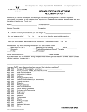 Health Inventory Form