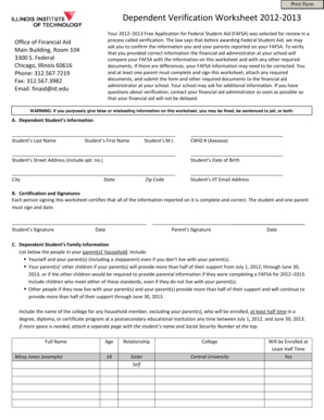 2012-2013 Dependent Verification Worksheet