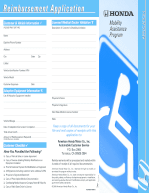 Honda Customer Mobility Assistance Program Application