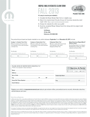 Mopar Mail-In Rebate Claim Form