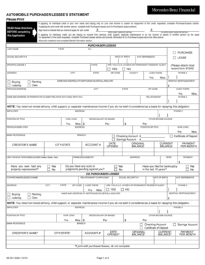 Automobile Purchaser/Lessee Statement