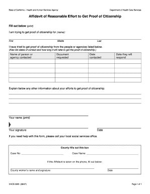 California Affidavit of Reasonable Effort to Get Proof of Citizenship