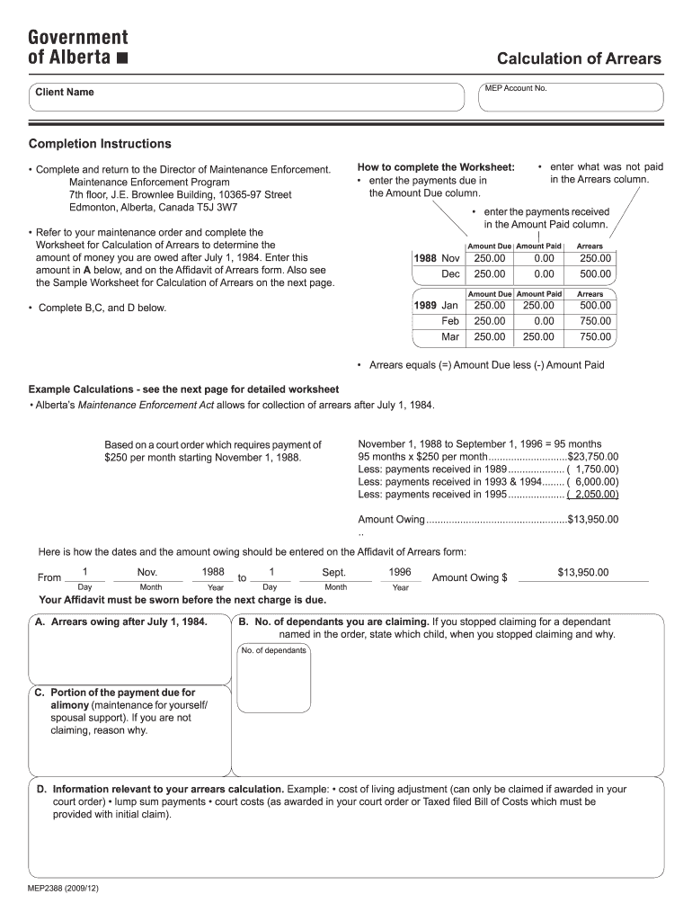 calculation of arrears worksheet Preview on Page 1