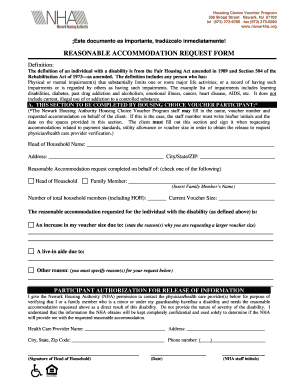 Housing Choice Voucher Reasonable Accommodation Request Form