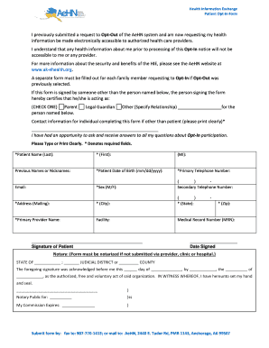 Health Information Exchange Patient Opt-In Form