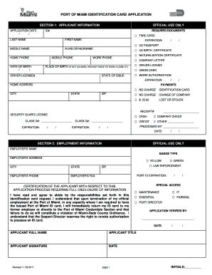 Fillable Online Miamidade Port Of Miami Identification Card