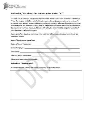 Behavior/Incident Documentation Form C Behavioral Observations: - adminfinance umw