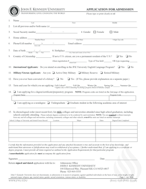 John F. Kennedy University Application for Admission