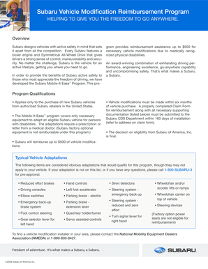 Subaru Vehicle Modification Reimbursement Program