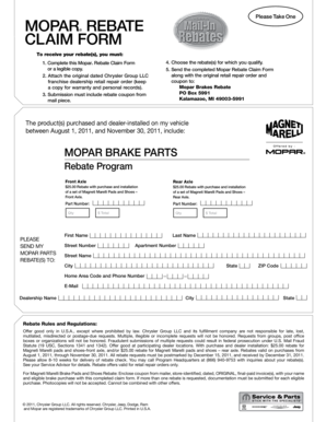 Mopar Brake Parts Rebate Claim Form