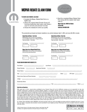 Mopar Rebate Claim Form