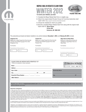 Mopar Mail-In Rebate Claim Form