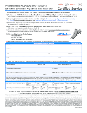 ACDelco Brake Rebate Form