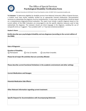 Psychological Disability Verification Form